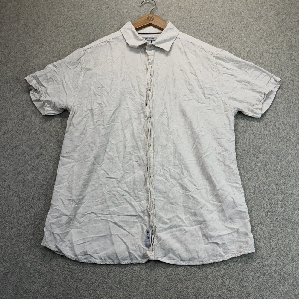 Salt Earth Men's XL Ivory Linen Blend Short Sleeve Button-Up Shirt